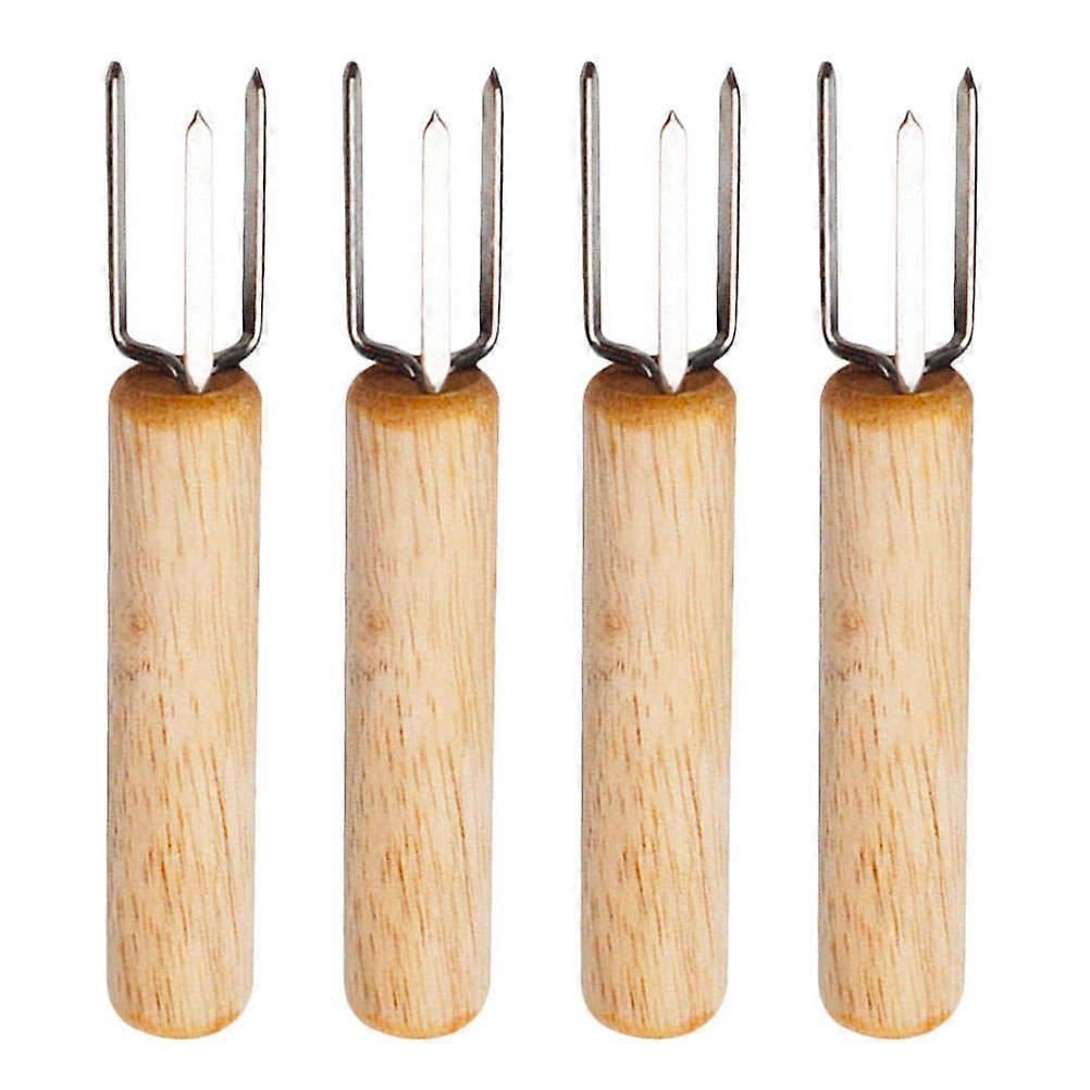Corn Skewers Stainless Steel Barbecue Forks for Family Gathering Wood and Easy to Clean 4Pcs