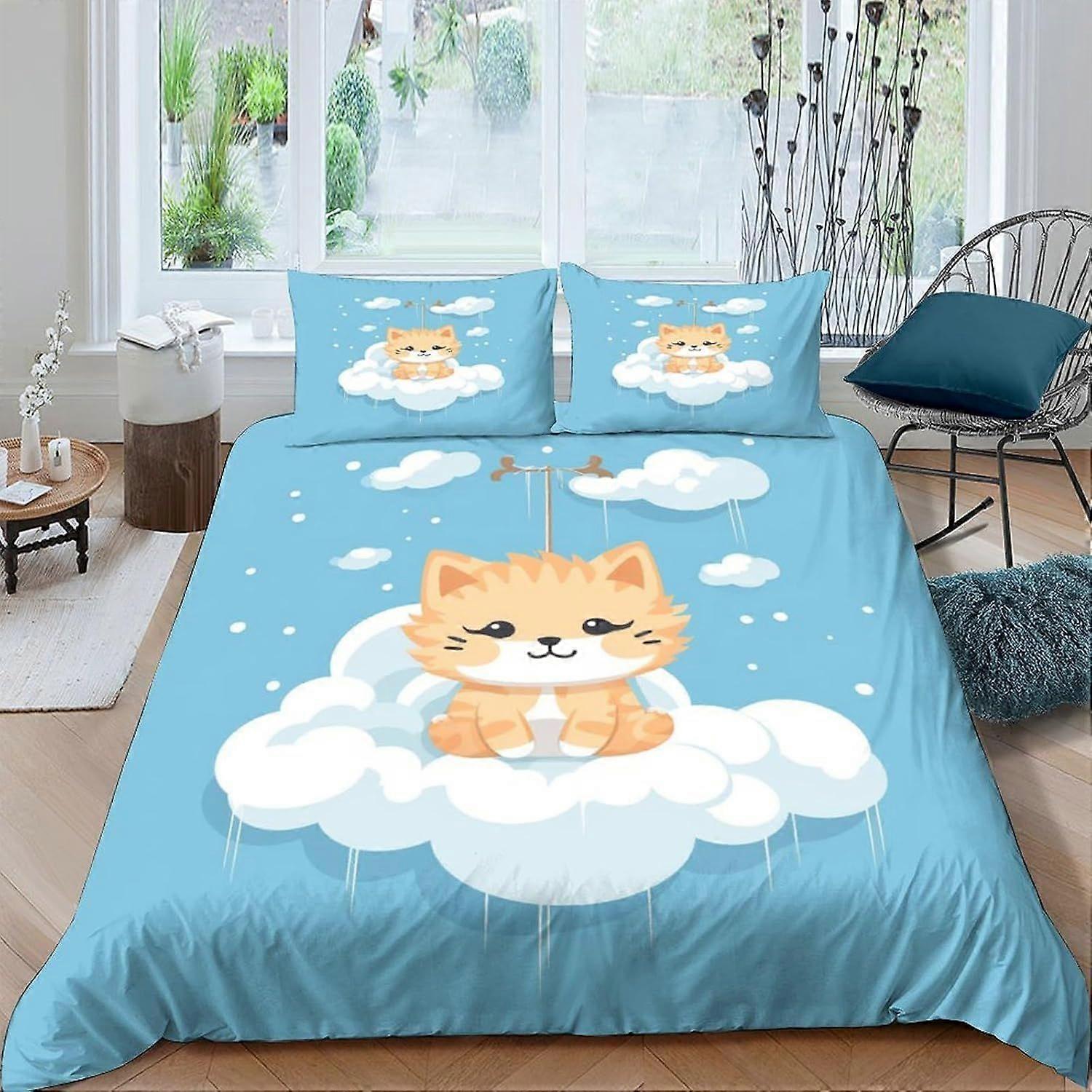 w417 Cartoon Cat Housse De Couette Ensemble De 3 PiècesEntretien Facile Et Super Doux Microfibre Design Bedding Sets Impression 3D Motif Quilt Housses Double Matching P