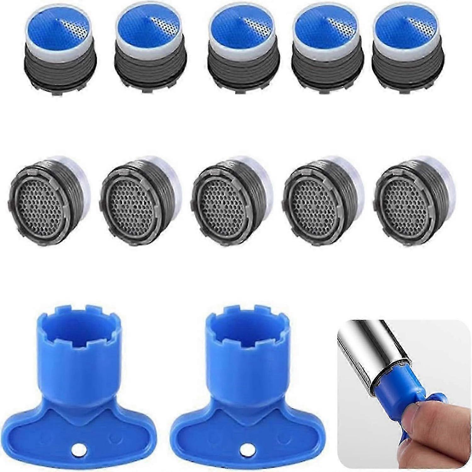 10 Pack Faucet Aerator, M18.5 Faucet Aerator, Plastic Faucet Aerator, Faucet Aerator with 2 Aerator Wrench, Water Saving Faucet Aerator for Kitchen, B