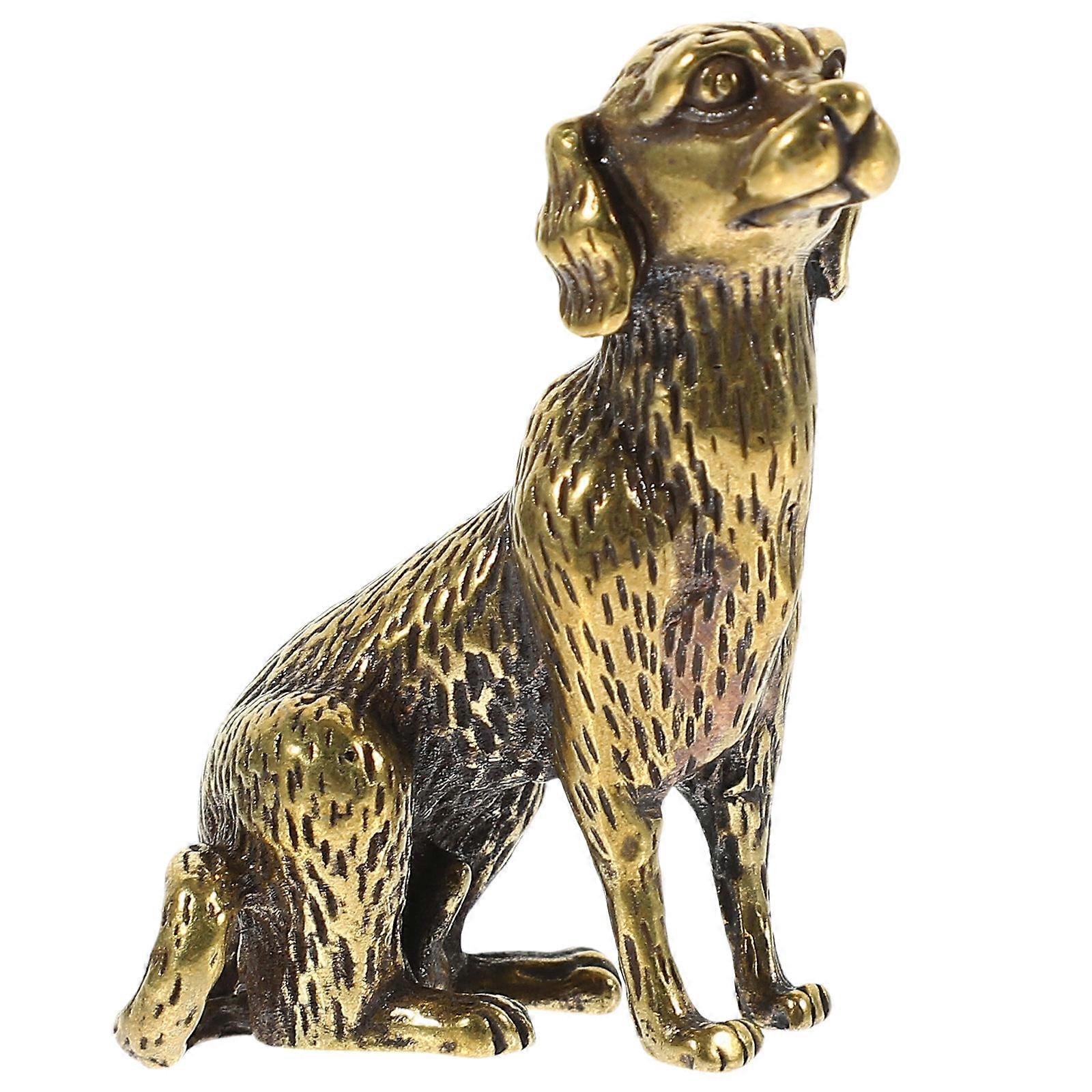 Golden Brass Dog Statue Puppy Sculpture for Decoration 2Pcs Solid