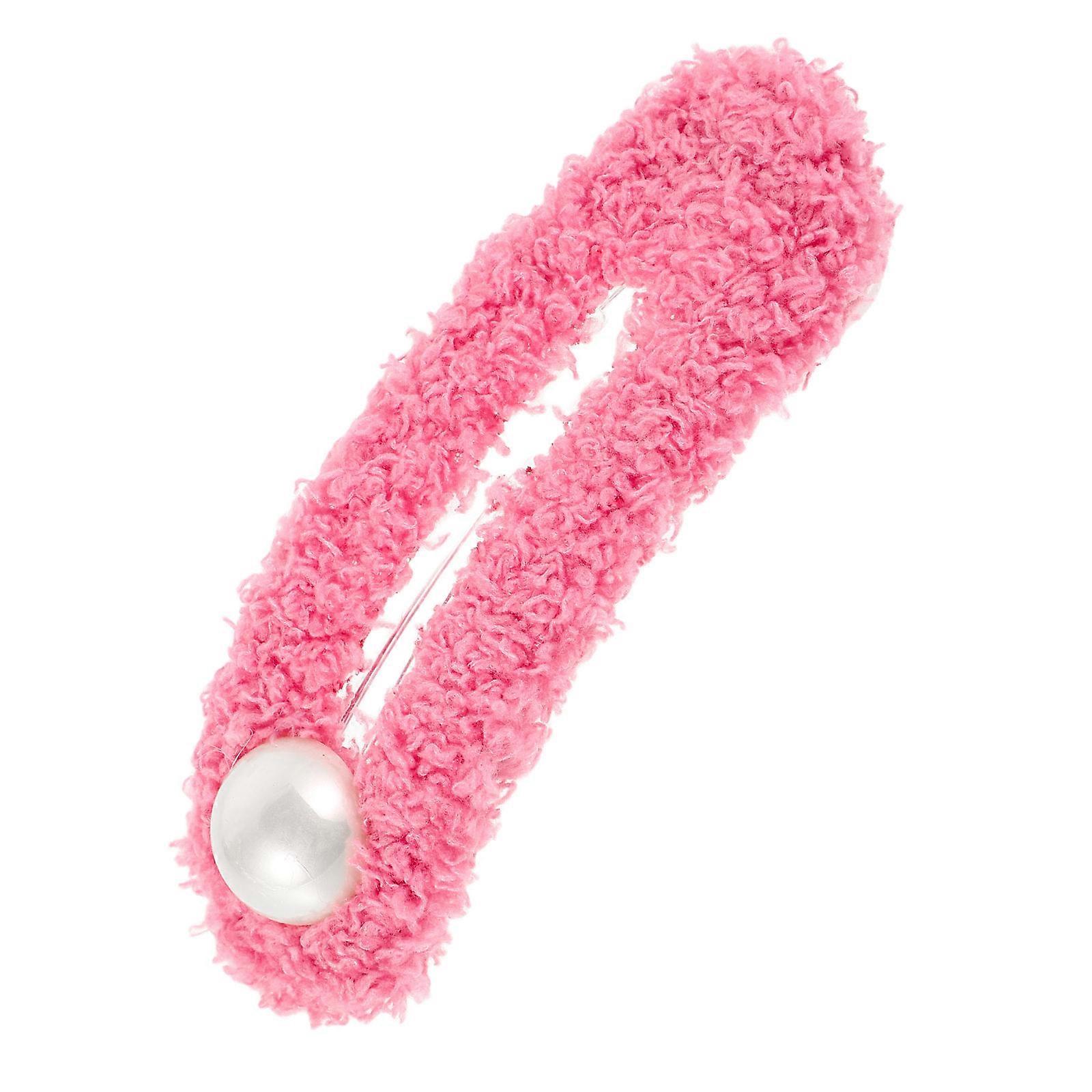 Simulated Pearls Korean Plush Hair Clips for Decoration 5Pcs Pink