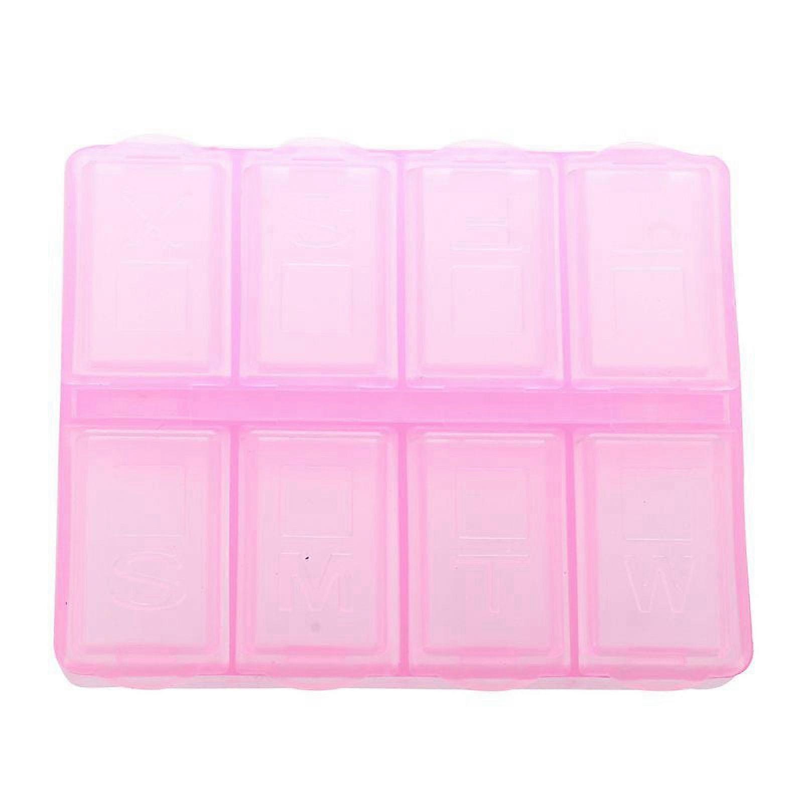 Plastic Rectangle 8 Compartments Medicine Pill Box Pink