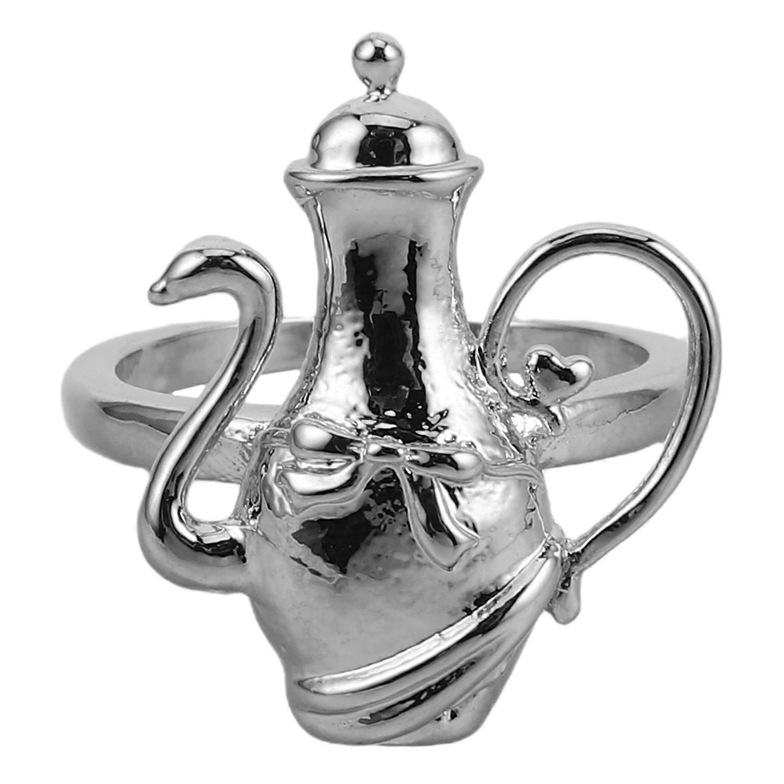 Unique Vintage Teapot Ring Elegant Finger Ring for Decoration 4Pcs Silver