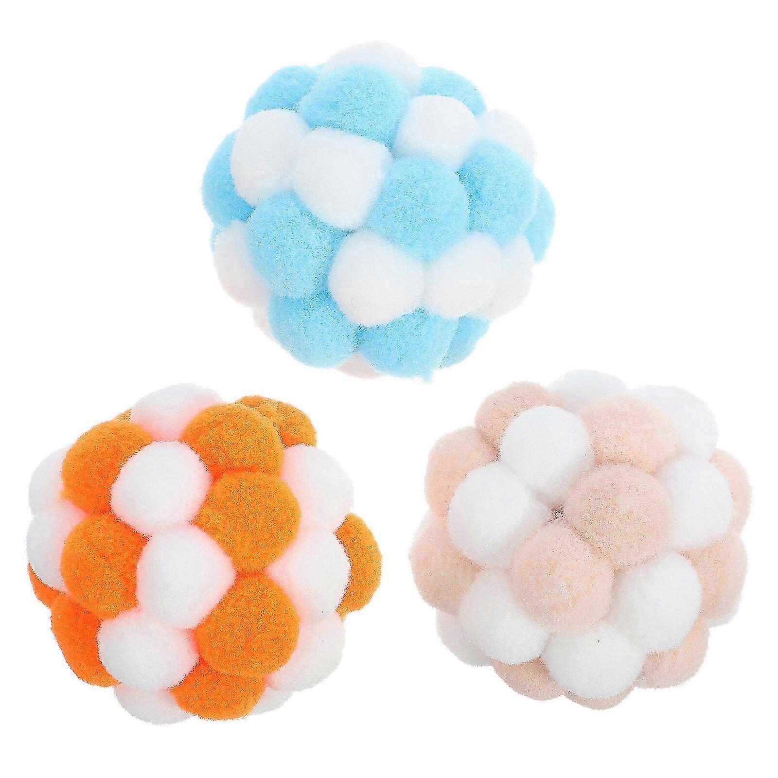 Cat Toy Balls, 3pcs Fuzzy Balls with Bells Interactive Indoor Playing Toys for Cats