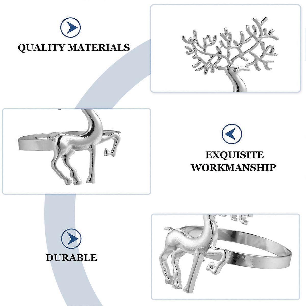 Christmas Deer Napkin Buckle for Dinner Use 6Pcs Alloy Napkin Holder Set