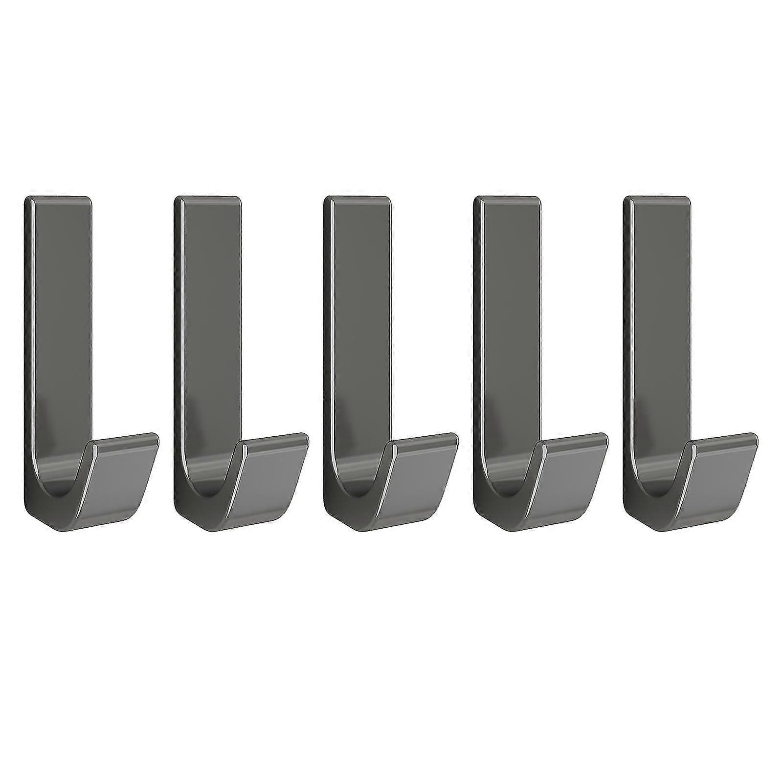 Self-Adhesive Wall Hooks Non-Drilling Heavy-Duty J-Shaped Nordic Design Adhesive Hooks Gunmetal Grey Set of 5 Durable Space-Saving Hooks for Bathroom