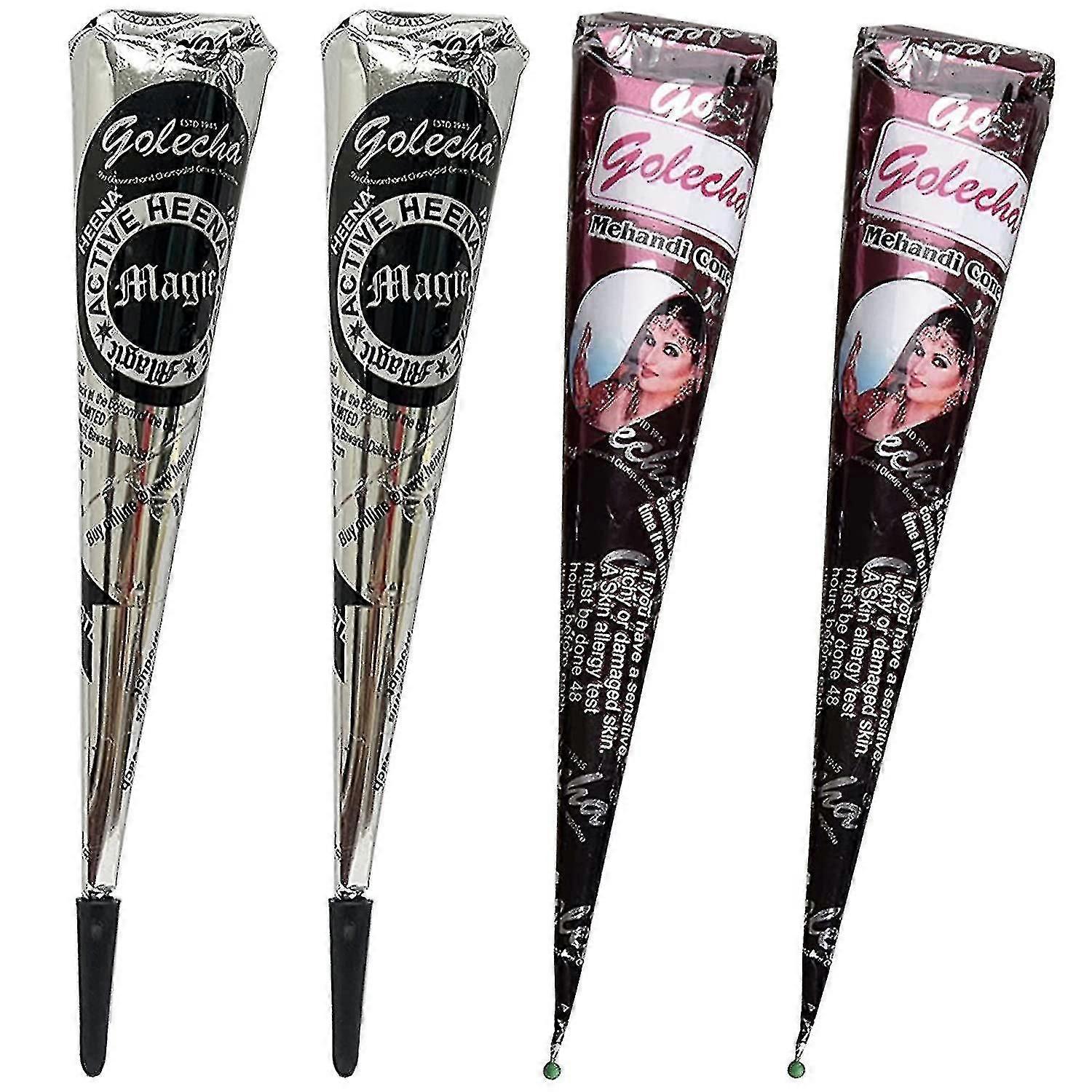 4 kpl Henna-tatuointi, tilapäinen tatuointi, luonnollinen tatuoinnin väri, musta ja ruskea, tilapäinen mehndi-tatuointi, tatuointitarrat, tilapäinen tatuointi - Jm