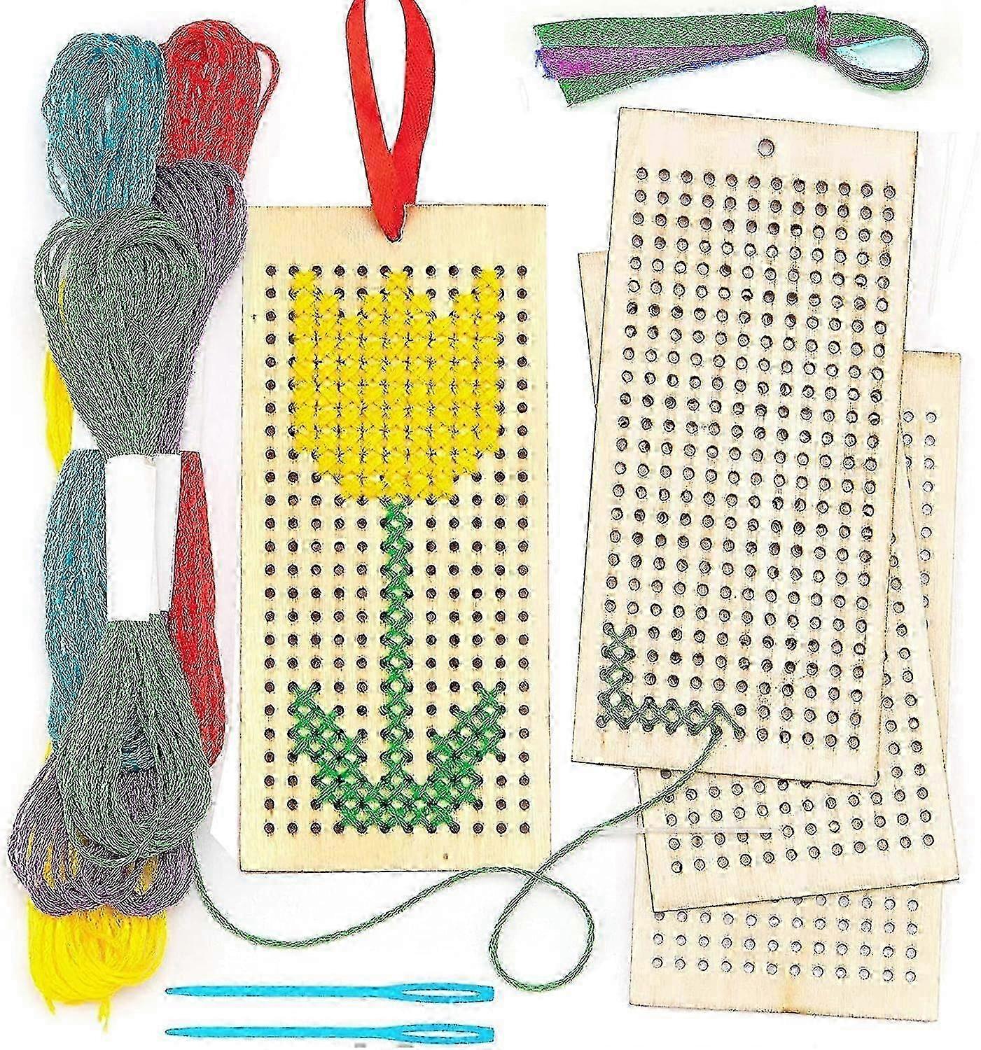 2025 Cross Stitch Kits, Set Of 4 Embroidery Kits For Beginners, Cross Stitch Embroidery Kit With Cross Stitch Frame, Needles, Threads, Ribbons For Kid