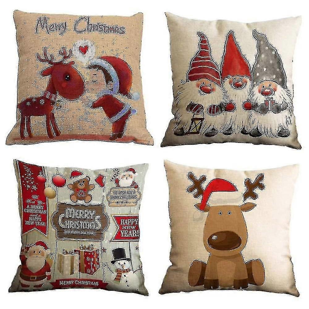 Four Christmas Printed Square Pillowcasesred