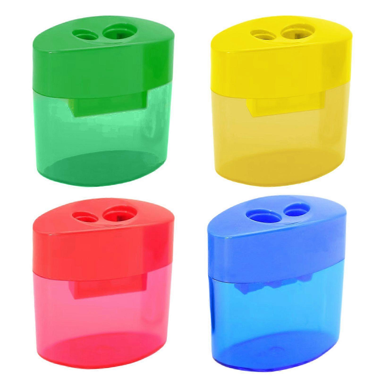 Jikaix Double Hole Pencil Sharpener with Lid Plastic Manual Pencil Sharpener Portable Colored Pencil Sharpener for Kids Adults Students School Office