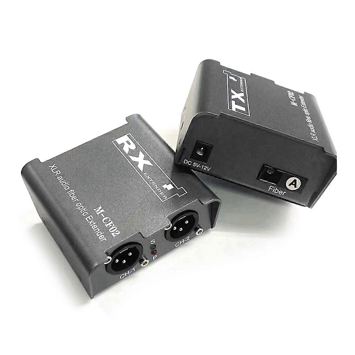 2 Way Audio Fiber Optical Extender XLR Transceiver Receiver UK Plug