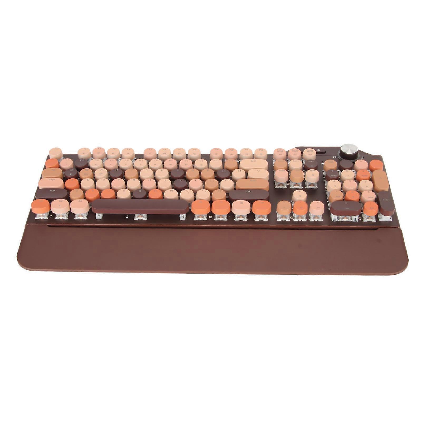 Mechanical Keyboard LED Backlit 107 Keys 2.4G BT5.1 USB Wired 3 Modes Retro Typewriter Keyboard for Laptop Cell Phones Coffee 