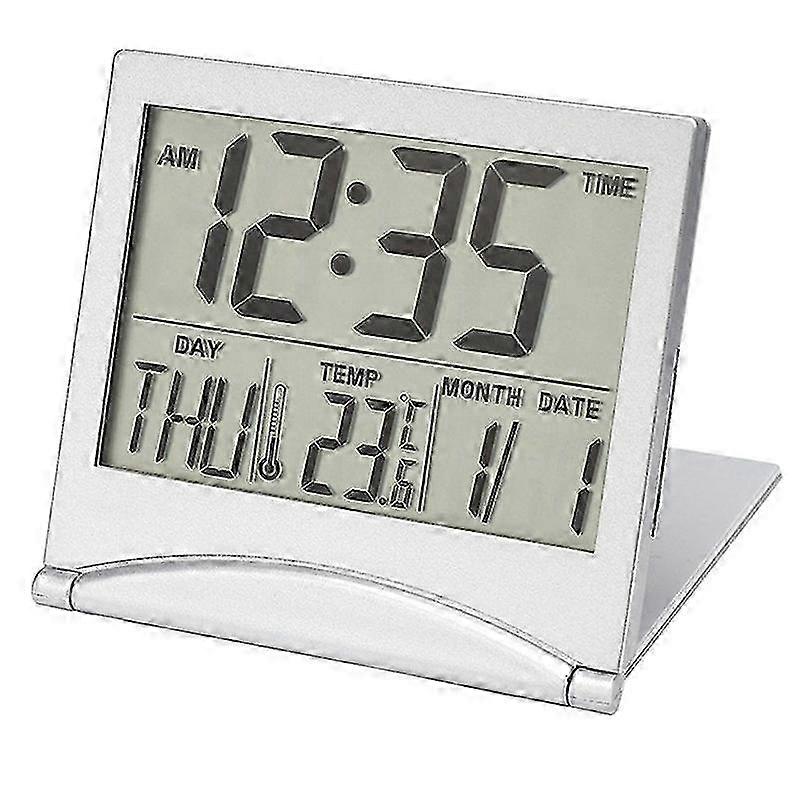 2025 Digital Travel Alarm Clock - Foldable Calendar Temperature Timer LCD Clock Weather Forecast Clock B