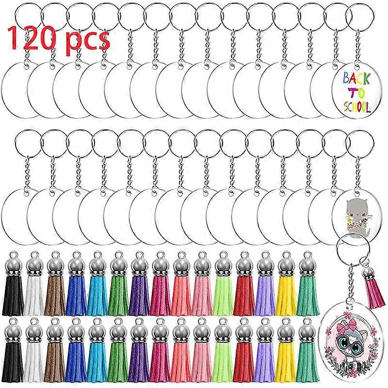 120Pcs Keychain Set Stable Acrylic Plate Chain Key Linking Ring Leather Tassel Kit for DIY Decorating