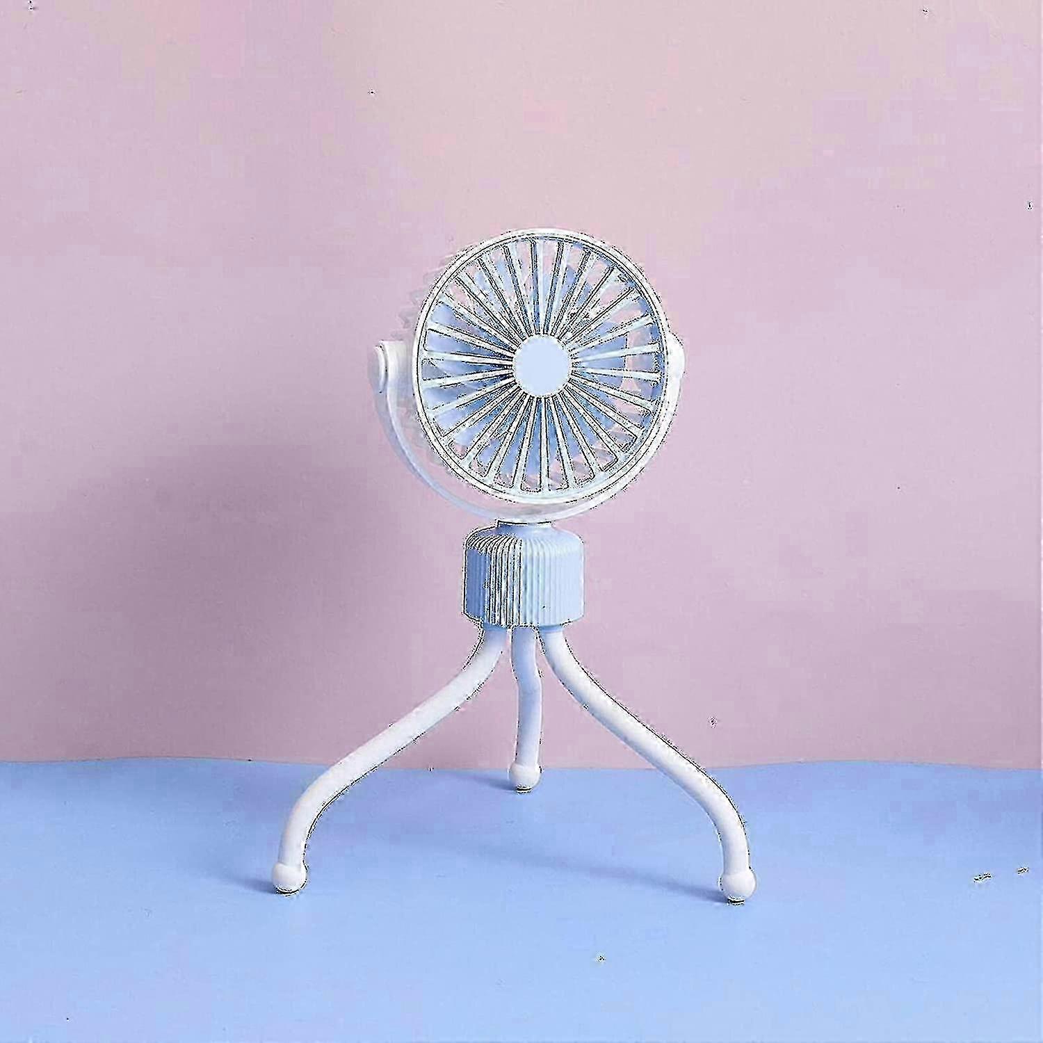 Portable Stroller Fan Clip Mini Personal Handheld Usb Rechargeable Fan Blue