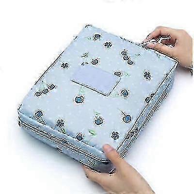 ブルーチェリー多機能メイクアップグルーミングキット - 必須の美容ツールとオーガナイザーを備えた女性用化粧品バッグ