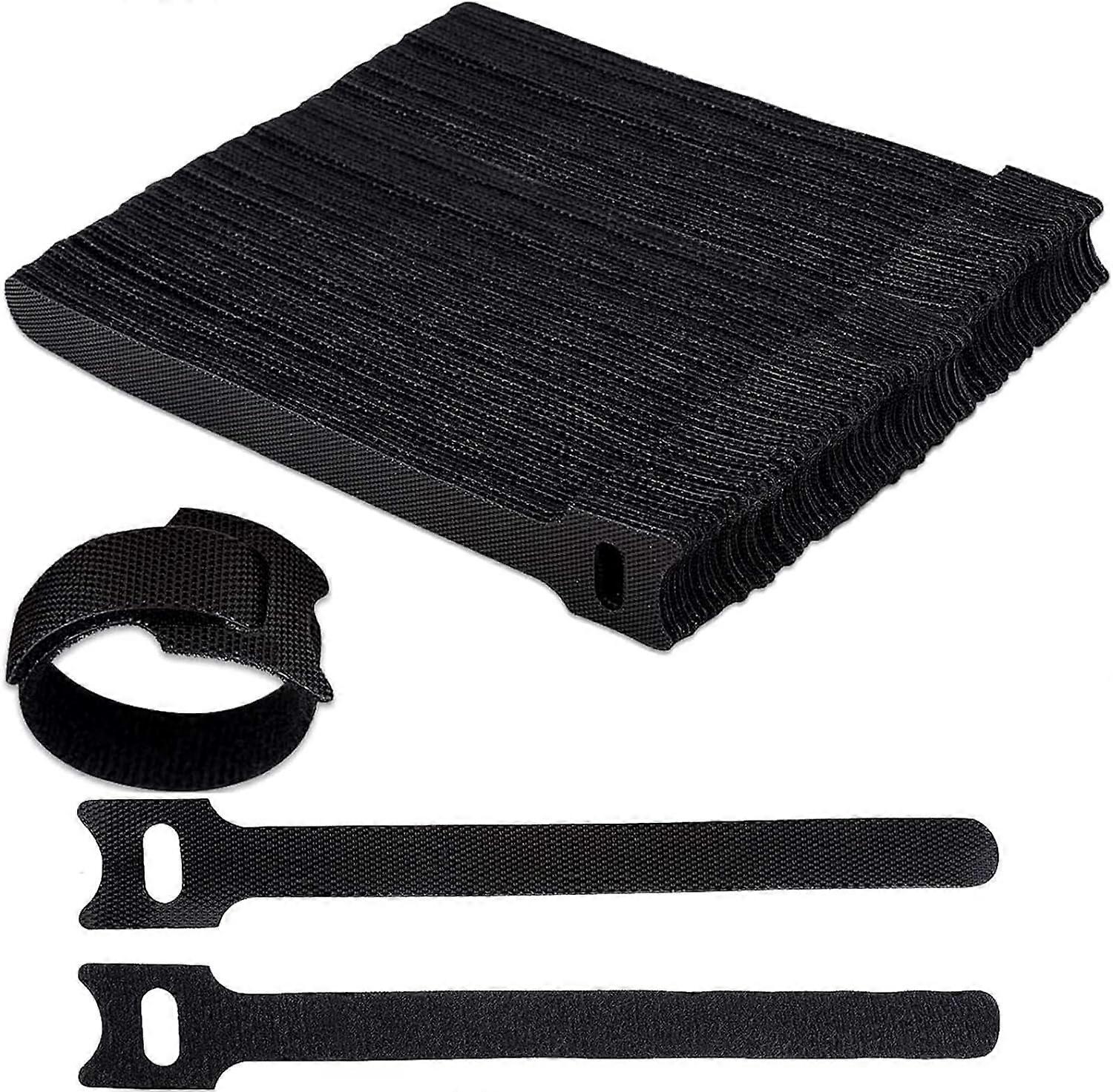 100 Pcs Reusable Cable Ties, Black Adjustable Hook & Loop Straps for PC, TV, Home, Office Electronics