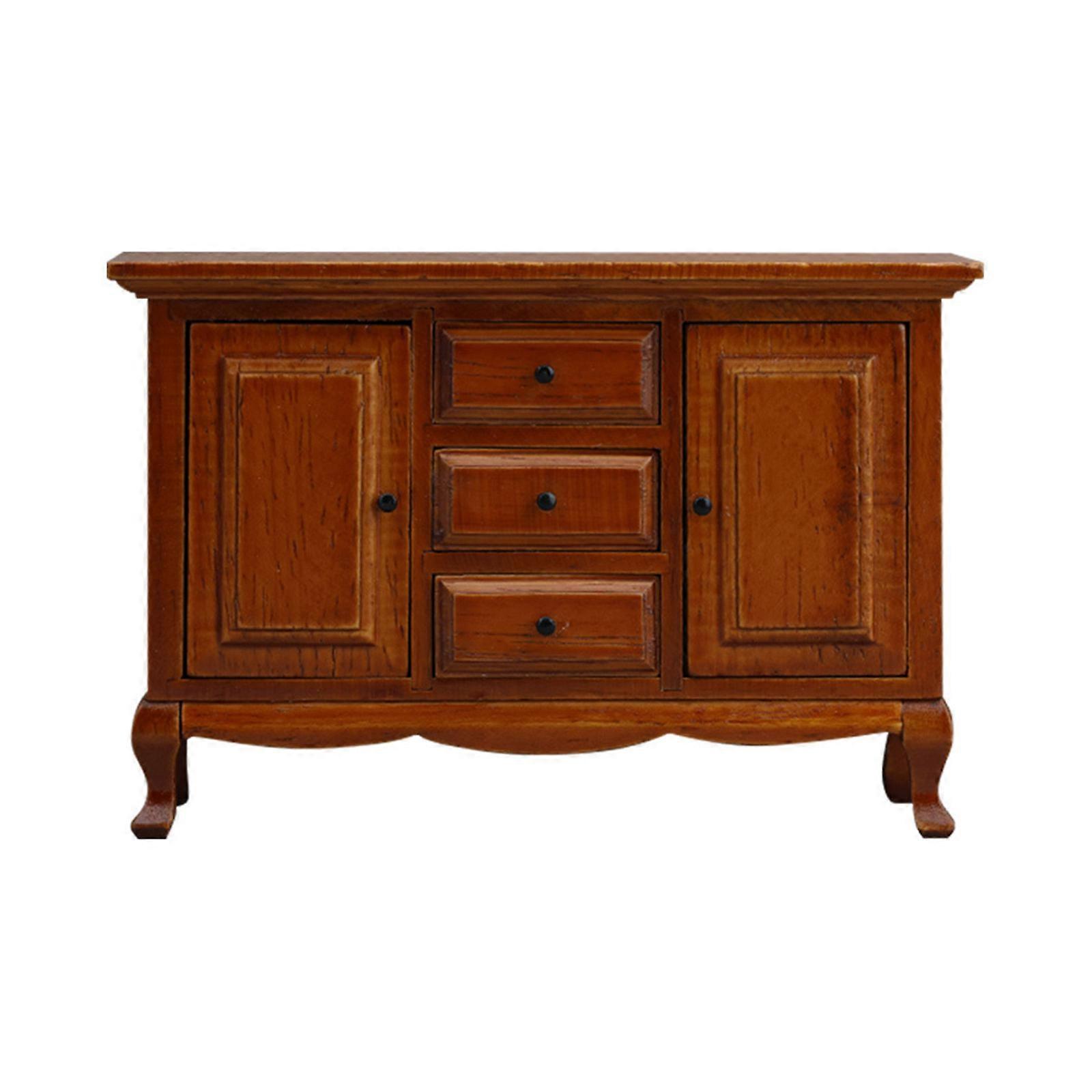 Realistic 1 12 Scale Oaken Tiny Cabinet Two Entrances Three Drawers Marron Color Toy Accessories For Tiny Scene Arrange Multicolor