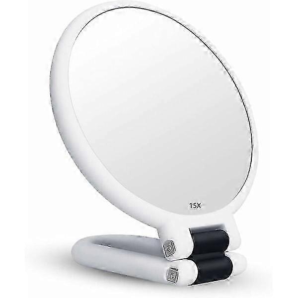 15x Magnifying Mirror Double-sided Foldable Mirror for Various Makeup Details (white)