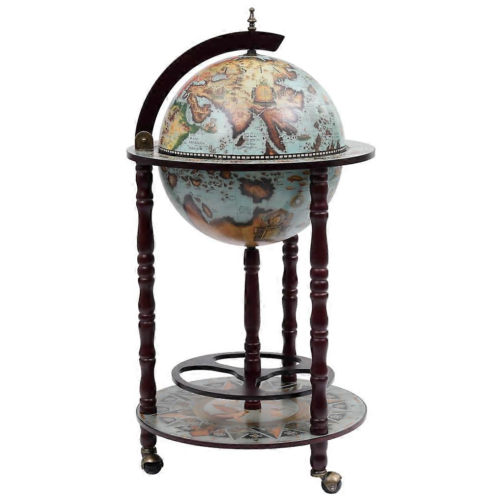 Globe Bar with Bottle Rack Eucalyptus Wood Blue