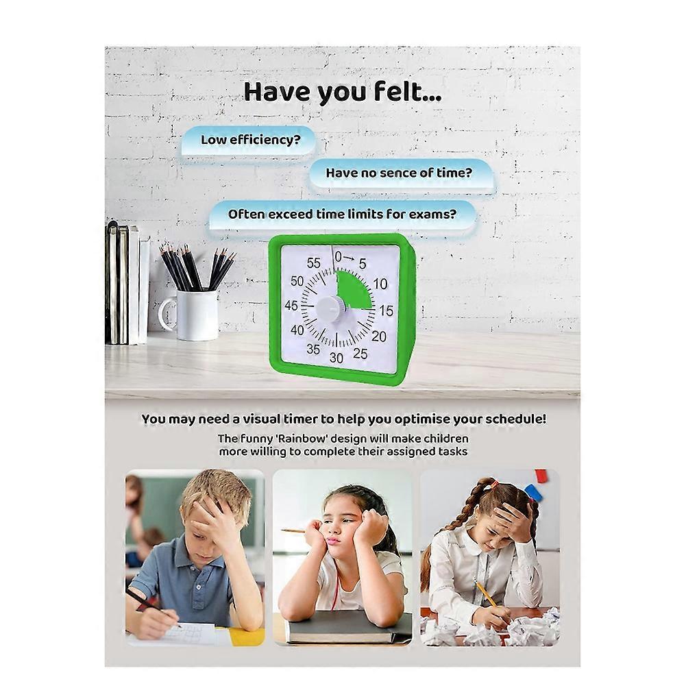 60 Minute Visual Timer for Kids, Visual Countdown Timer for Office Kitchen Pomodoro Timer with Silent Operation Black