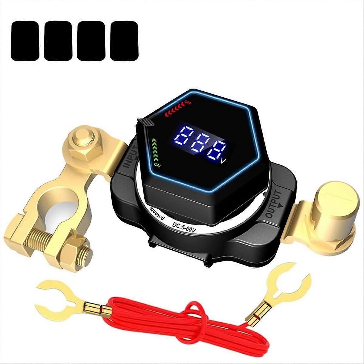 DC 5-60V Digital Display Master Isolator Top Post Battery Disconnect Switch with Voltmeter for Marin