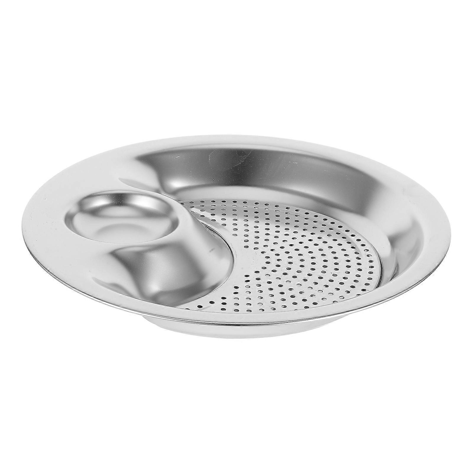 Dumpling Plate with Vinegar Dish Stainless Steel for Serving 2 Compartments