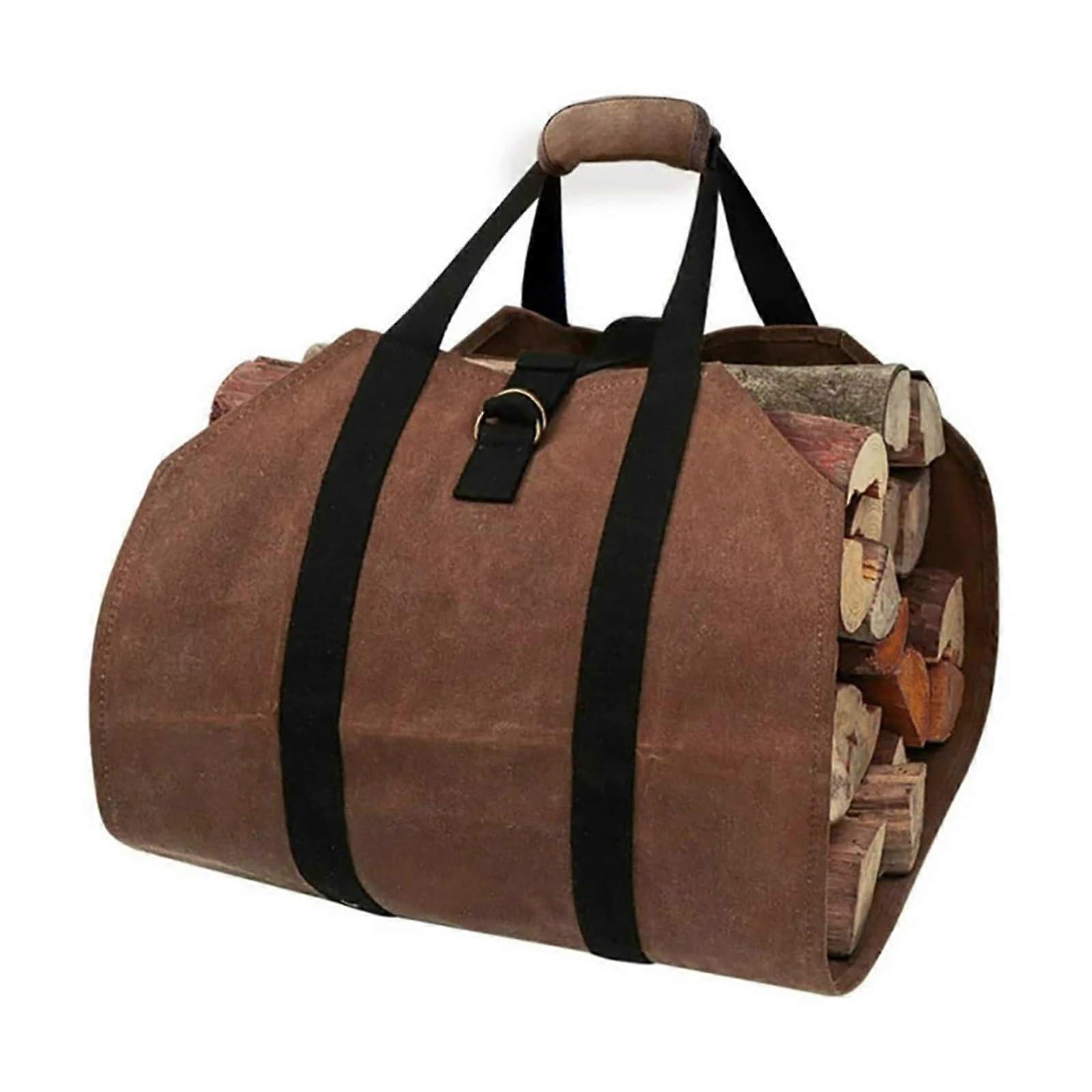Firewood Carrier Waterproof Waxed Canvas Log Bag with Handles Large Capacity for Camping Outdoor