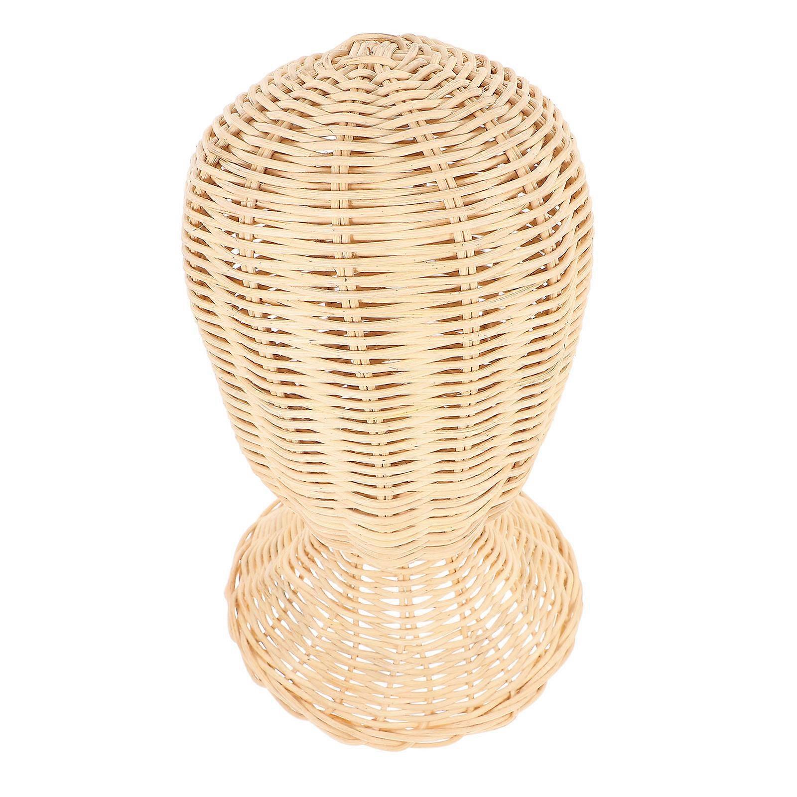 Hat Display Tabletop Wicker Stand for Hold 2Pcs Rattan Beige Holder