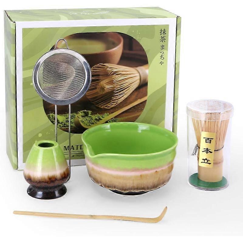 Matcha Whisk Set, Chasen Whisk,Green Matcha Bowl with Spout, Chashaku Scoop, Sifter,Matcha Whisk and Holder - 5 count Matcha Kit for Matcha 