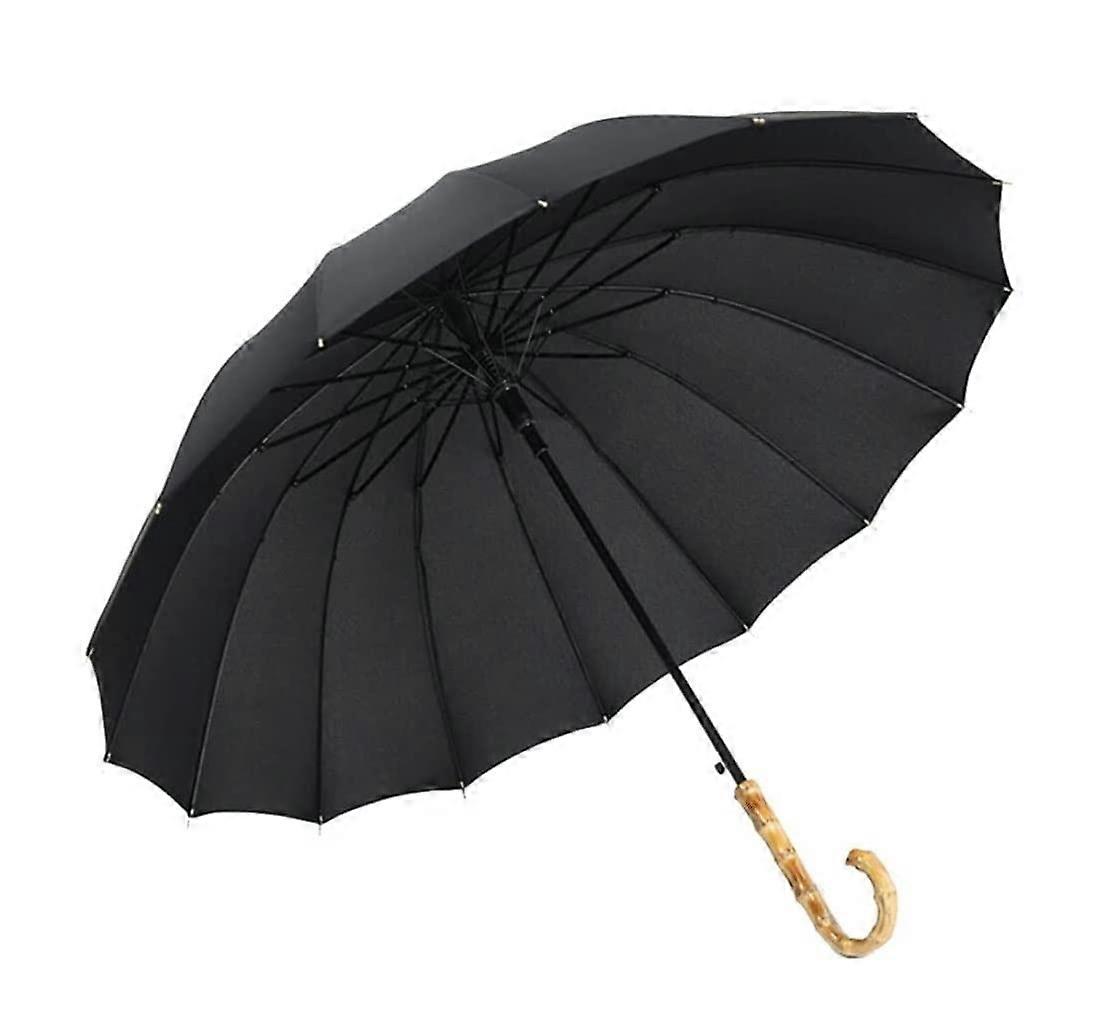 Large Windproof Golf Umbrella Automatic Open Wooden Handle Waterproof Canopy for Outdoor Rain