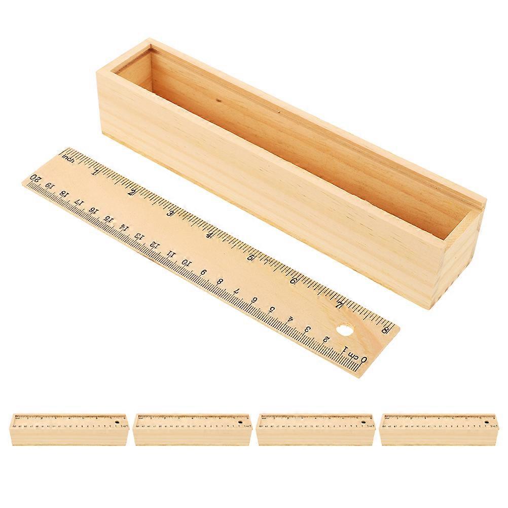 Multifunction Wooden Pencil Box for Storage Use with Builtin Ruler 5Pcs