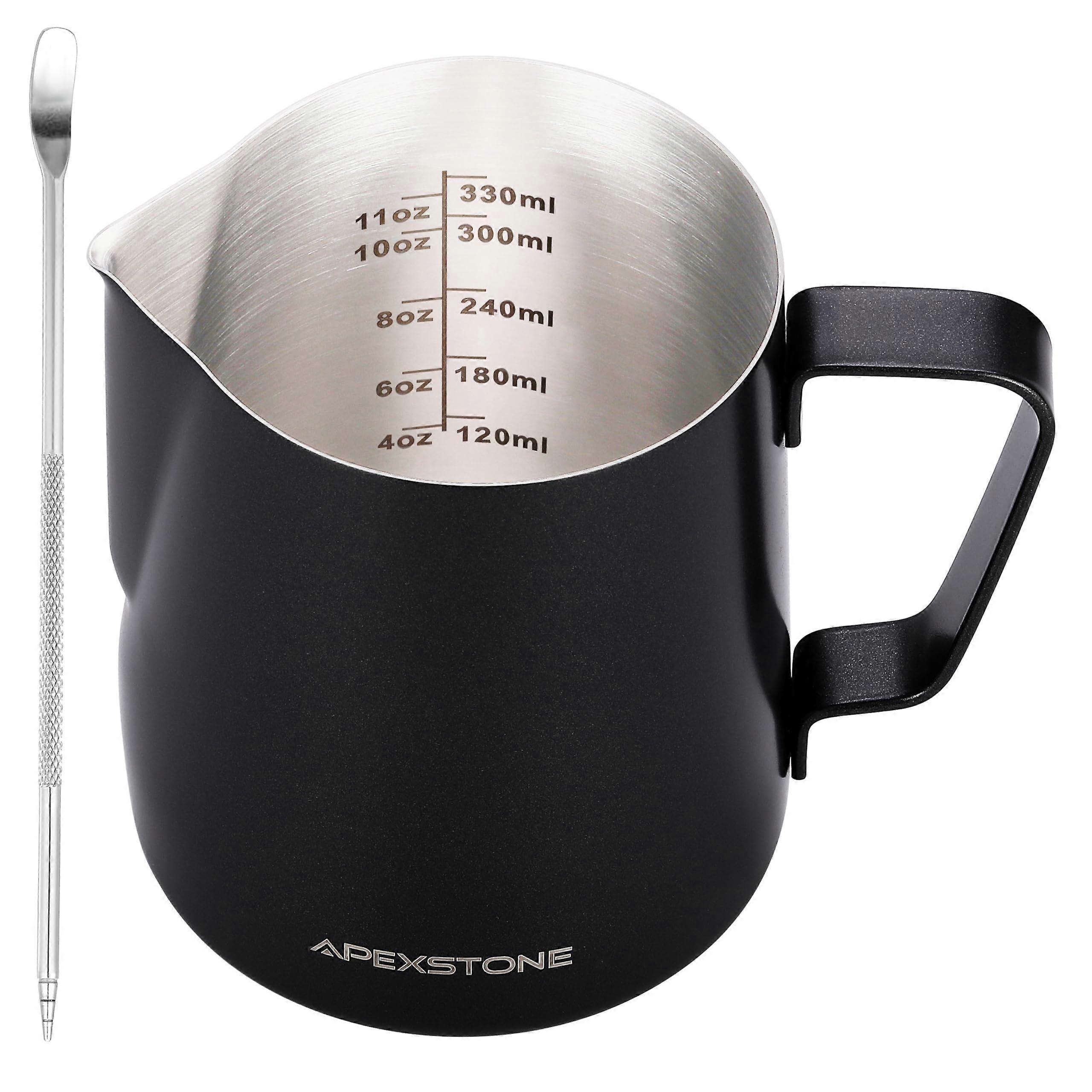12oz Stainless Steel Milk Frothing Pitcher with Art Pen, Precise Pour Spout and Measurement Marks