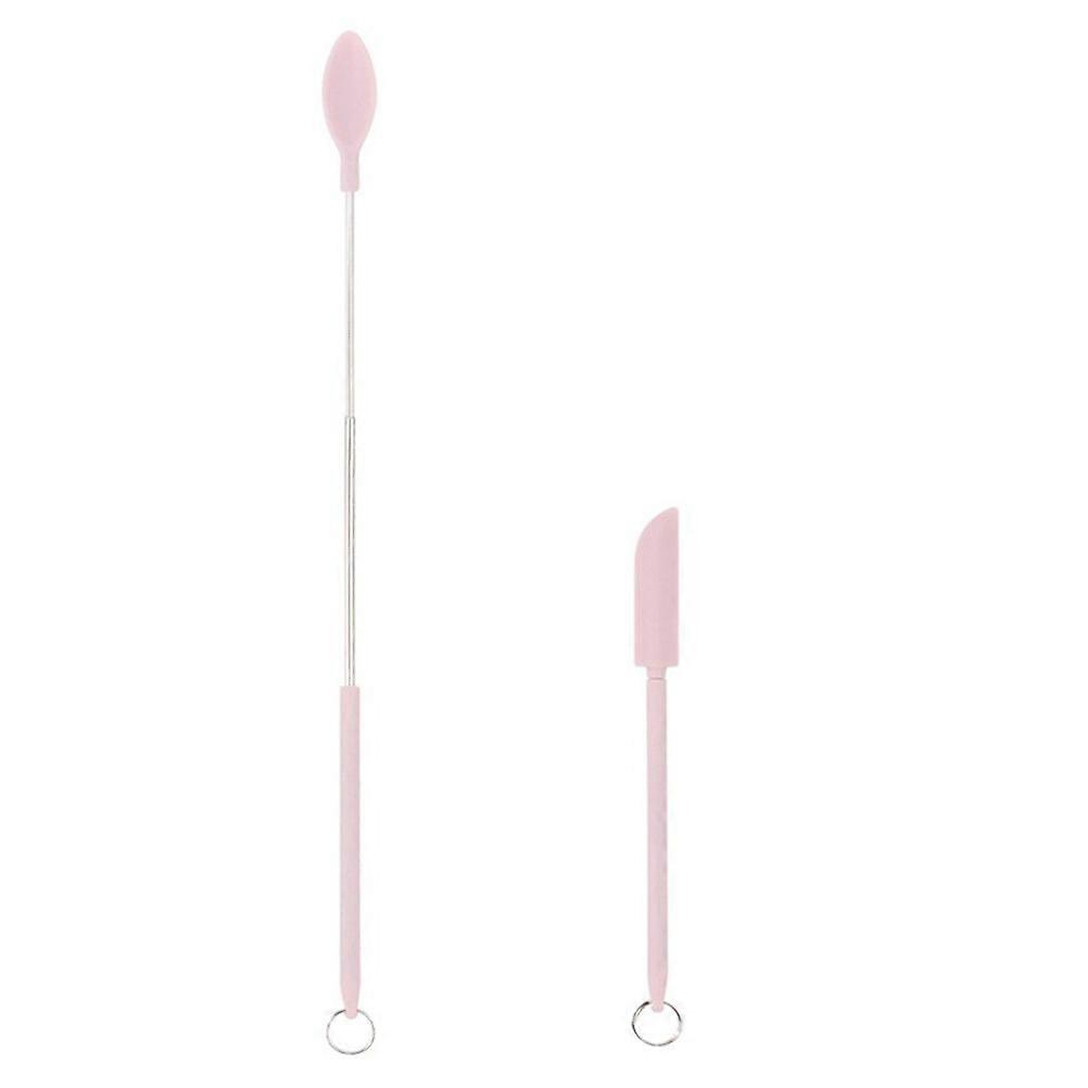 2Pcs Mini Silicone Spatula Set Reusable Retractable Small Thin Jar Scraper for Makeup Beauty Kitchen