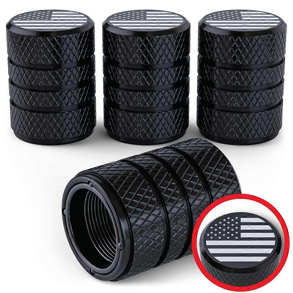 American Flag Valve Stem Caps Onyx Black Aluminum AntiRust Universal for Schrader Set of 4