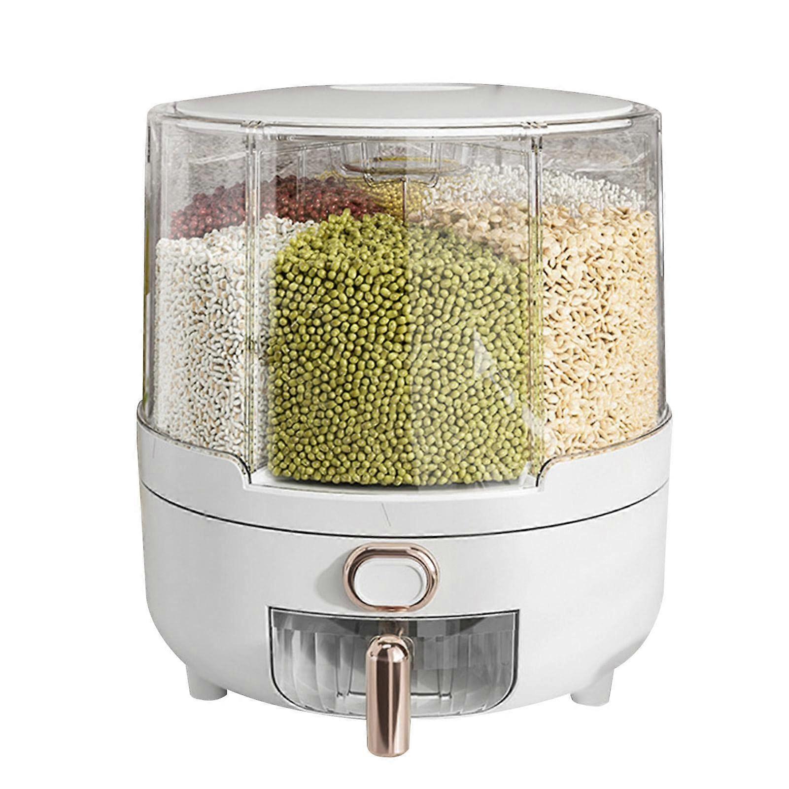 360 Degree Rotating Cereal Dispenser with 6 Compartments and Measuring Cup for Kitchen Dry Food Storage