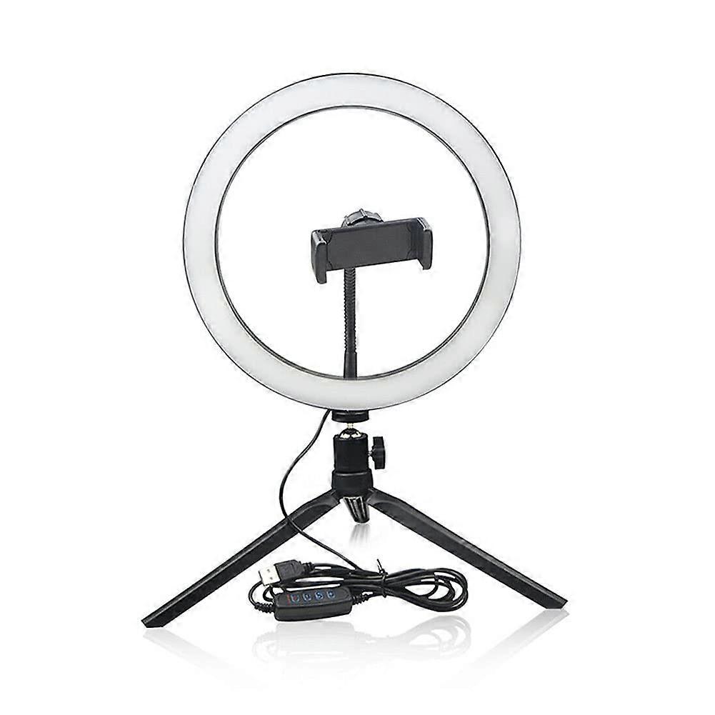 4in1 Dimmable LED Ring Light with Phone Holder Mirror and Adjustable USB Tripod Stand