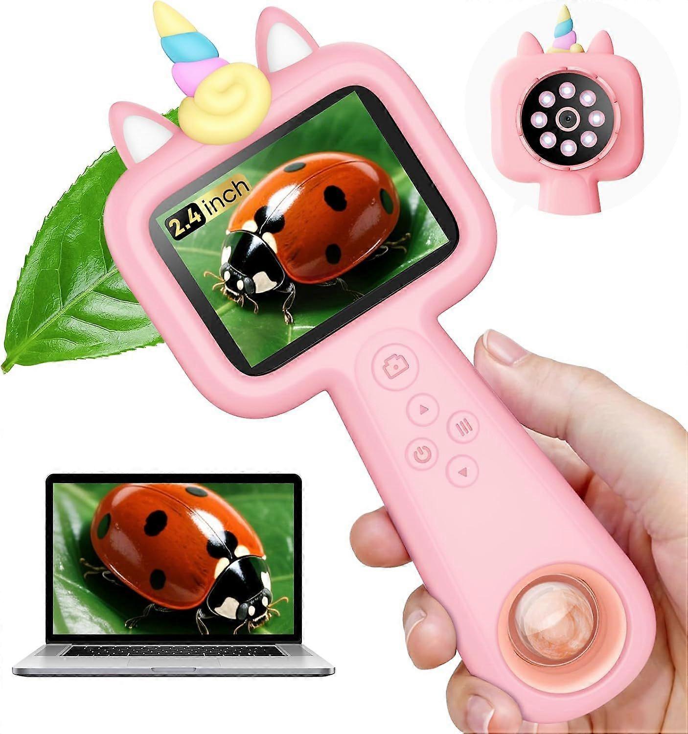 600X Portable Kids Microscope 2.4" Mini Handheld Digital Microscope for Kids -