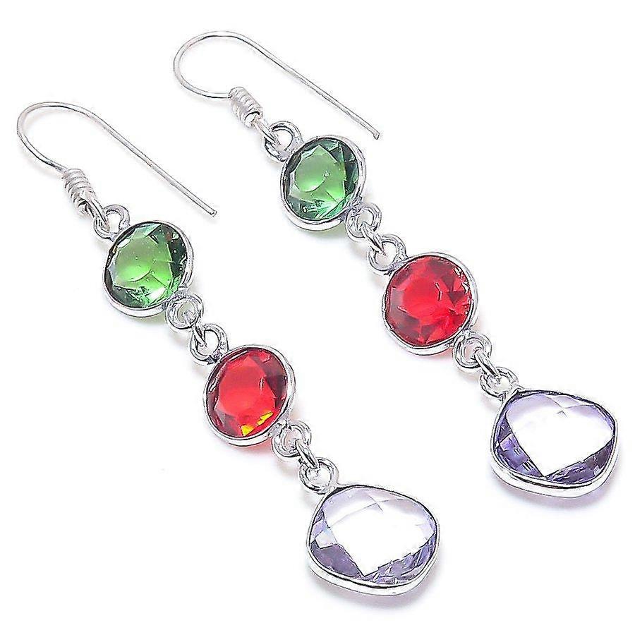 Natural Amethyst, Garnet Gemstone 925 Sterling Silver Earring 2.36" E7P64