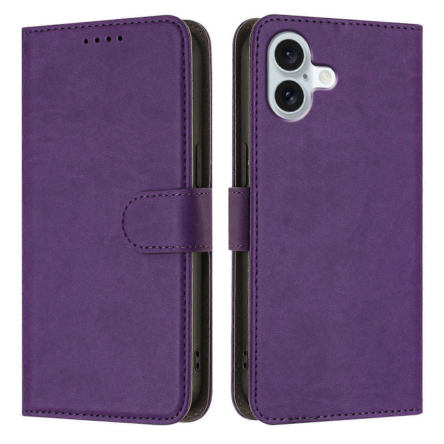 For iPhone 16 Plus Leather Case Solid Color Phone Cover with Wallet