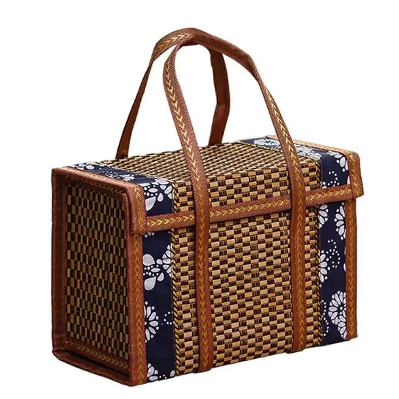 Foldable Woven Storage Basket Durable Bamboo Rustic Gift Rattan Picnic and Fruit Container