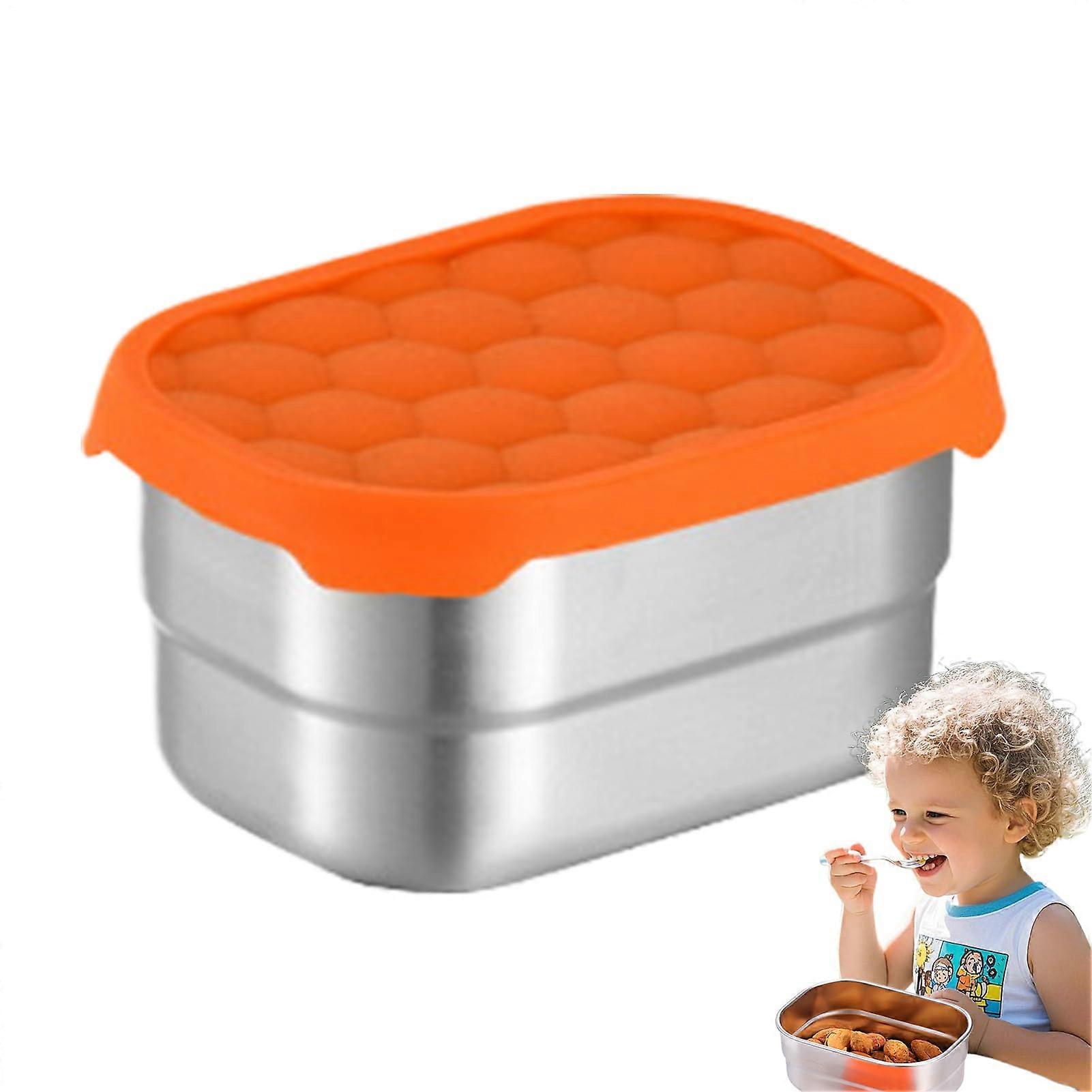 Toddler Snack Containers Stainless Steel Leakproof Box with Silicone Lid Stackable 230ml Rectangle