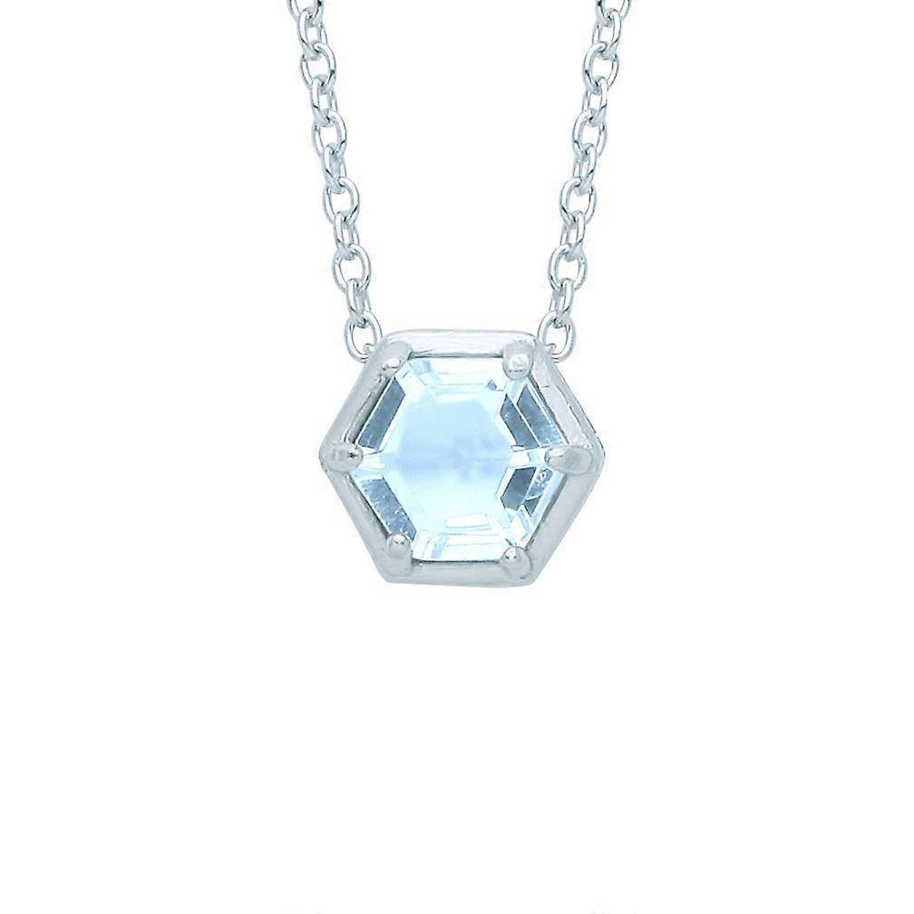 Jewelco London Sterling Silver Blue Hexagon Honeycomb CZ Bezel Solitaire Lavalier Necklace 16 + 2 inch