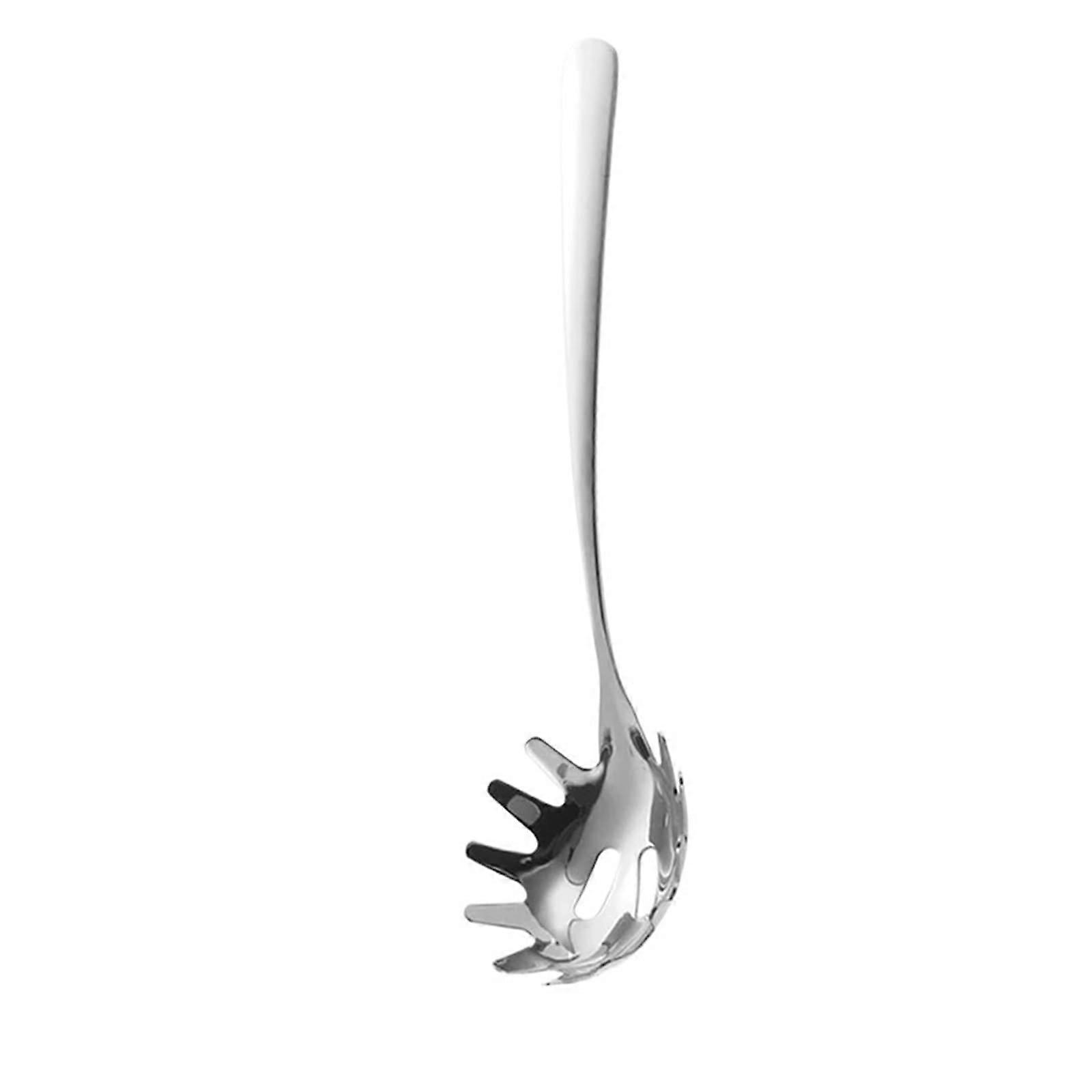 Stainless Steel Pasta Server with Ergonomic Grip, Spaghetti Spoon and Strainer Tool, Silver