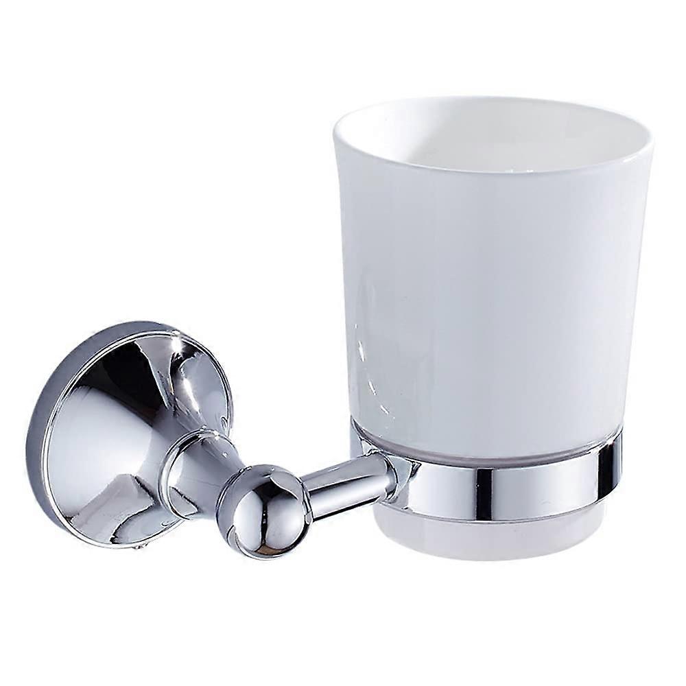 Bathroom Toothbrush Holder Wall Mounted Ceramic with Frosted Cup Brushed Chrome Toothpaste Organizer