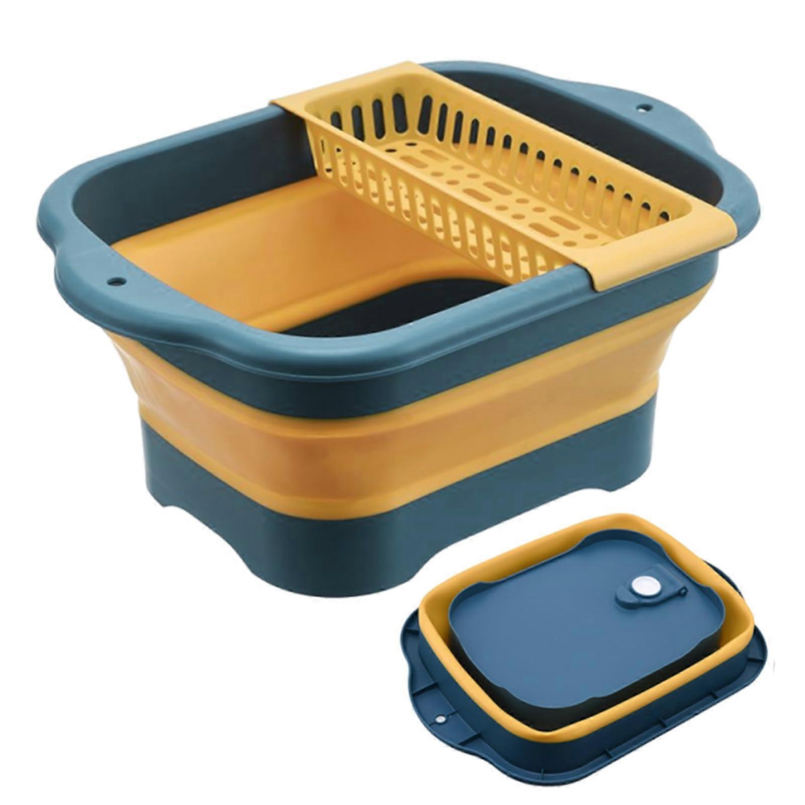 Collapsible Sink Strainer Bowl with Foldable SpaceSaving Design and Removable Drain Plug for Kitchen Camping