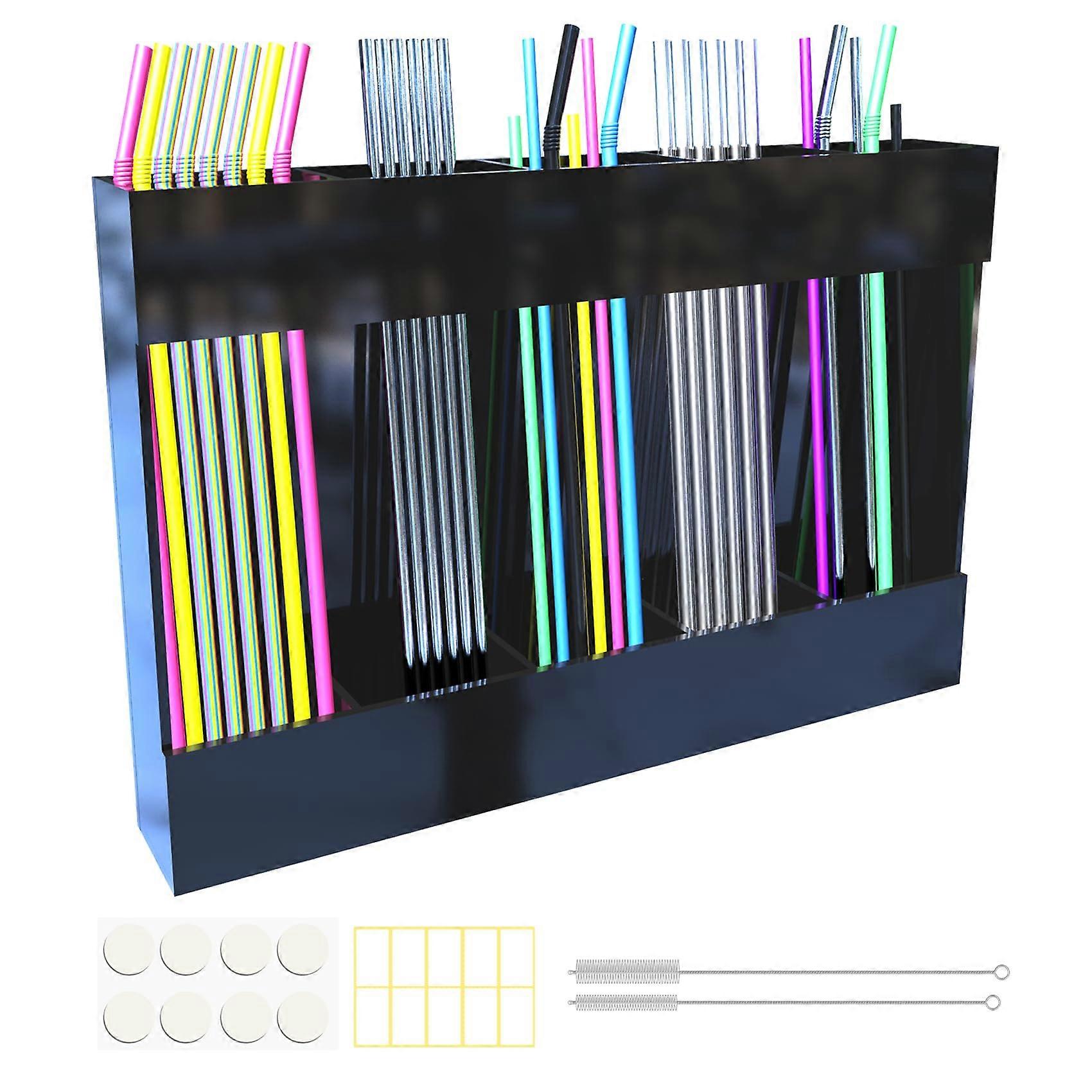 Clear Acrylic Straw Holder Organizer, SpaceSaving Cabinet Door Mount, Black Single Pack 20 Count