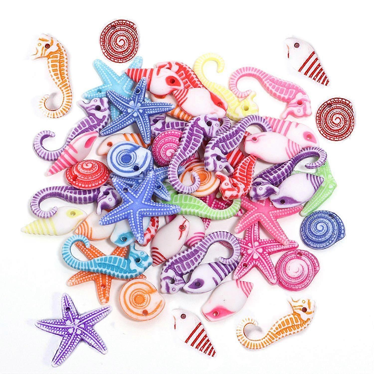 100Pcs Mini Seashells and Starfish Decorations Colorful Beach Theme Acrylic Craft Accessories