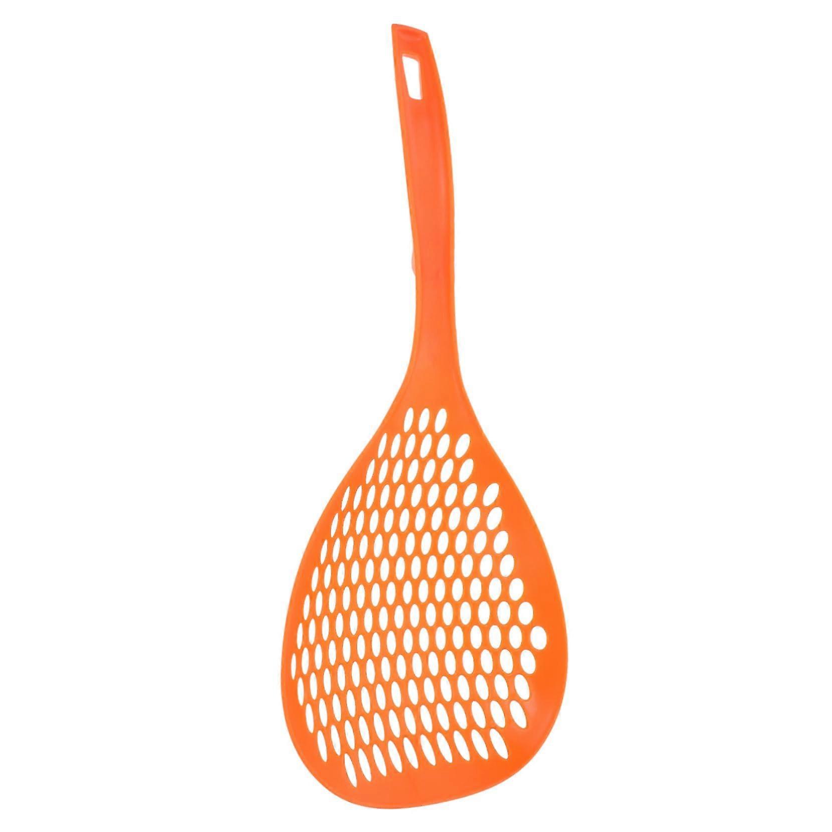 Kitchen Colander Pasta Strainer Spoon with Long Handle Mesh for Quick Draining Orange
