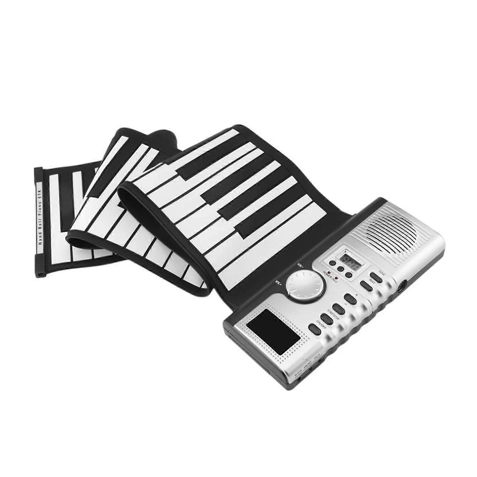 61 Keys Electronic Keyboard for Beginners, Foldable Silicone Roll Up Piano with Builtin Speaker and Recording Function